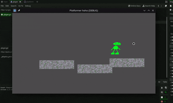 A GIF of a green player character jumping around on platforms with placeholder textures